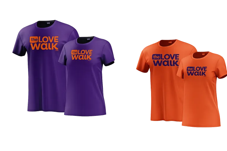 Camisetas do kit 2026: roxas com logo laranja e laranjas com logo roxo